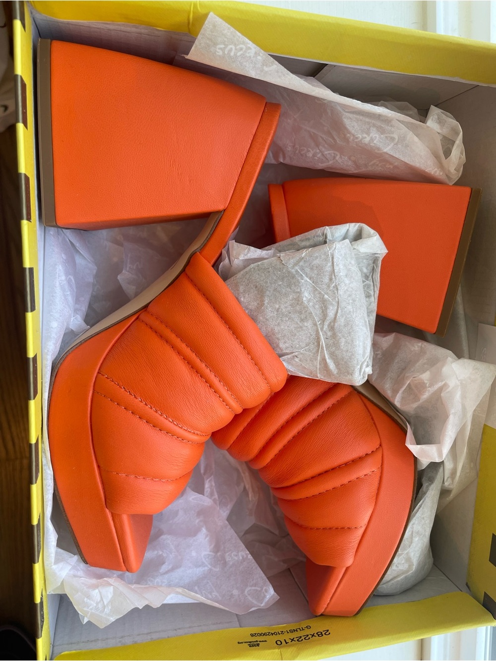 Bright Orange Padded Block Heel Sandals